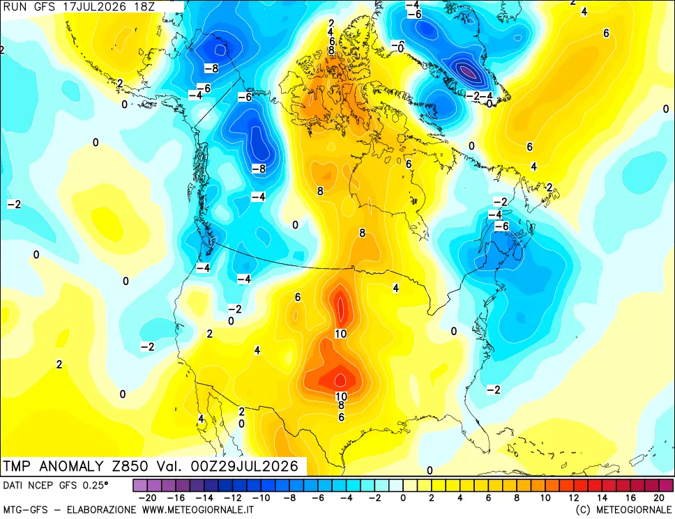 mappa 850 hPa Temp Anomaly vs Cli.No 1981-2010