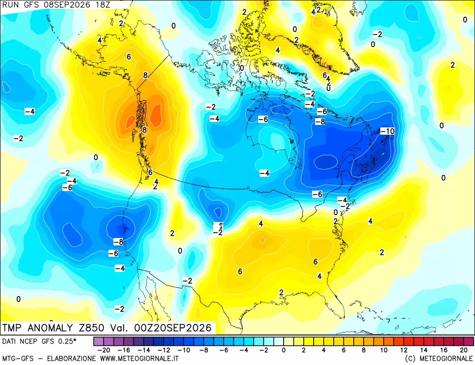 mappa 850 hPa Temp Anomaly vs Cli.No 1981-2010