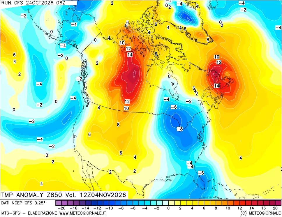 mappa 850 hPa Temp Anomaly vs Cli.No 1981-2010