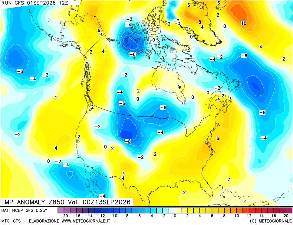 mappa 850 hPa Temp Anomaly vs Cli.No 1981-2010