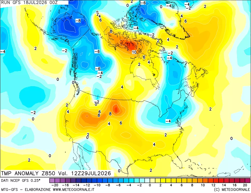 mappa 850 hPa Temp Anomaly vs Cli.No 1981-2010
