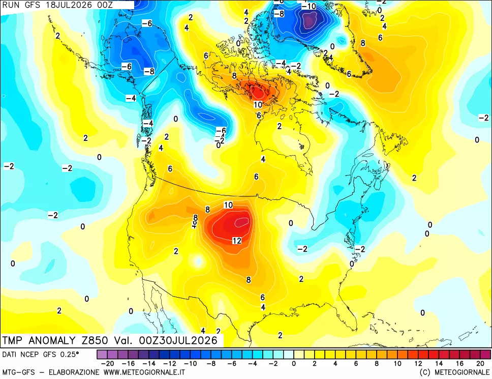 mappa 850 hPa Temp Anomaly vs Cli.No 1981-2010