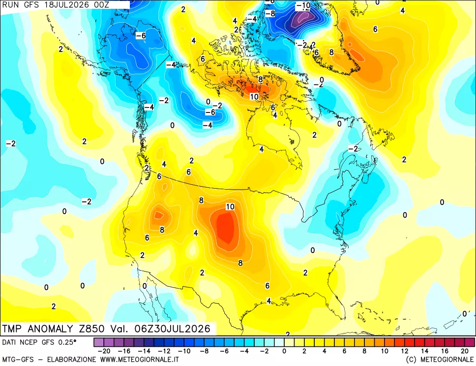 mappa 850 hPa Temp Anomaly vs Cli.No 1981-2010