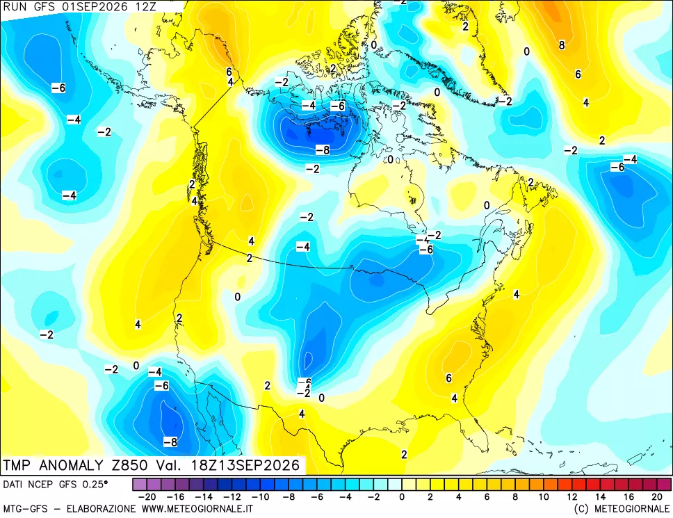 mappa 850 hPa Temp Anomaly vs Cli.No 1981-2010