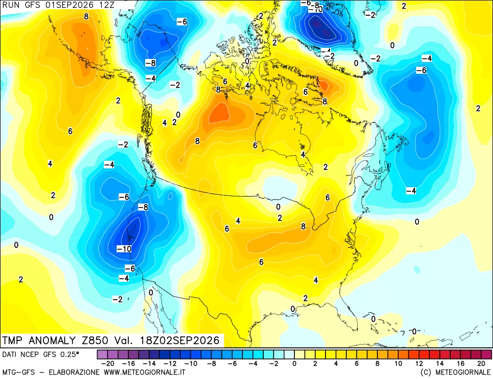 mappa 850 hPa Temp Anomaly vs Cli.No 1981-2010