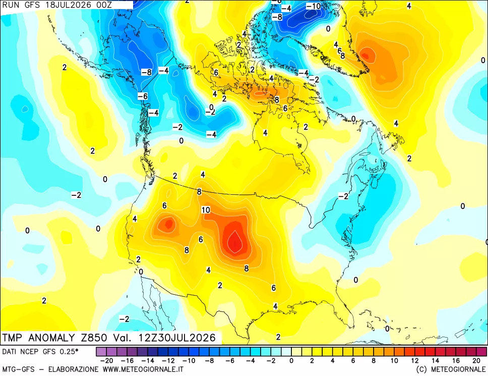 mappa 850 hPa Temp Anomaly vs Cli.No 1981-2010