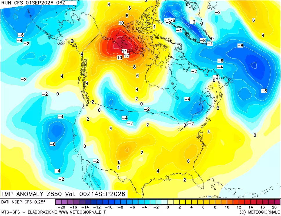 mappa 850 hPa Temp Anomaly vs Cli.No 1981-2010