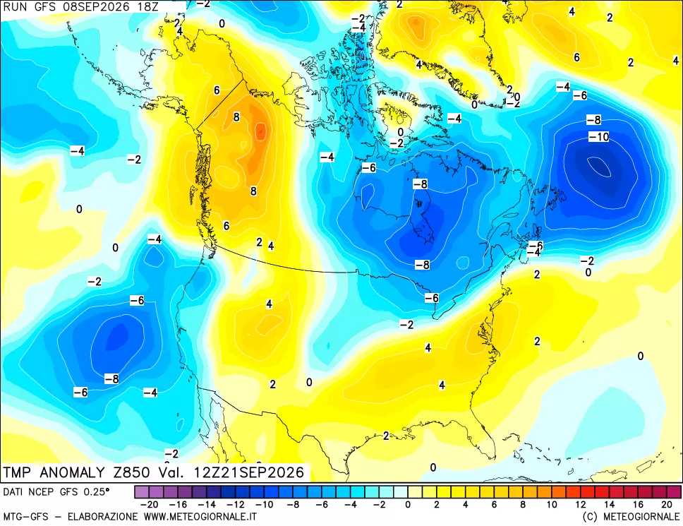 mappa 850 hPa Temp Anomaly vs Cli.No 1981-2010