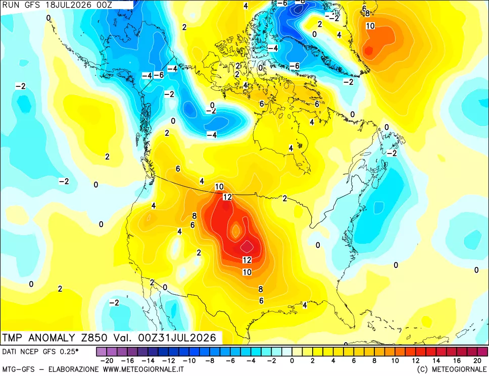 mappa 850 hPa Temp Anomaly vs Cli.No 1981-2010