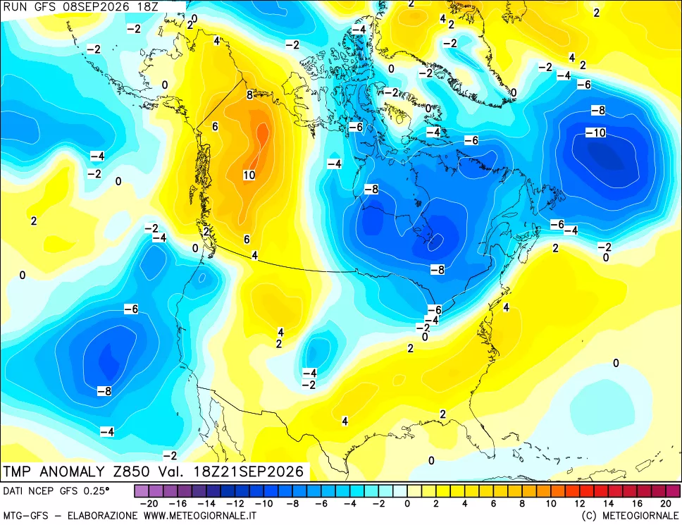 mappa 850 hPa Temp Anomaly vs Cli.No 1981-2010