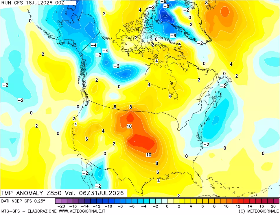 mappa 850 hPa Temp Anomaly vs Cli.No 1981-2010