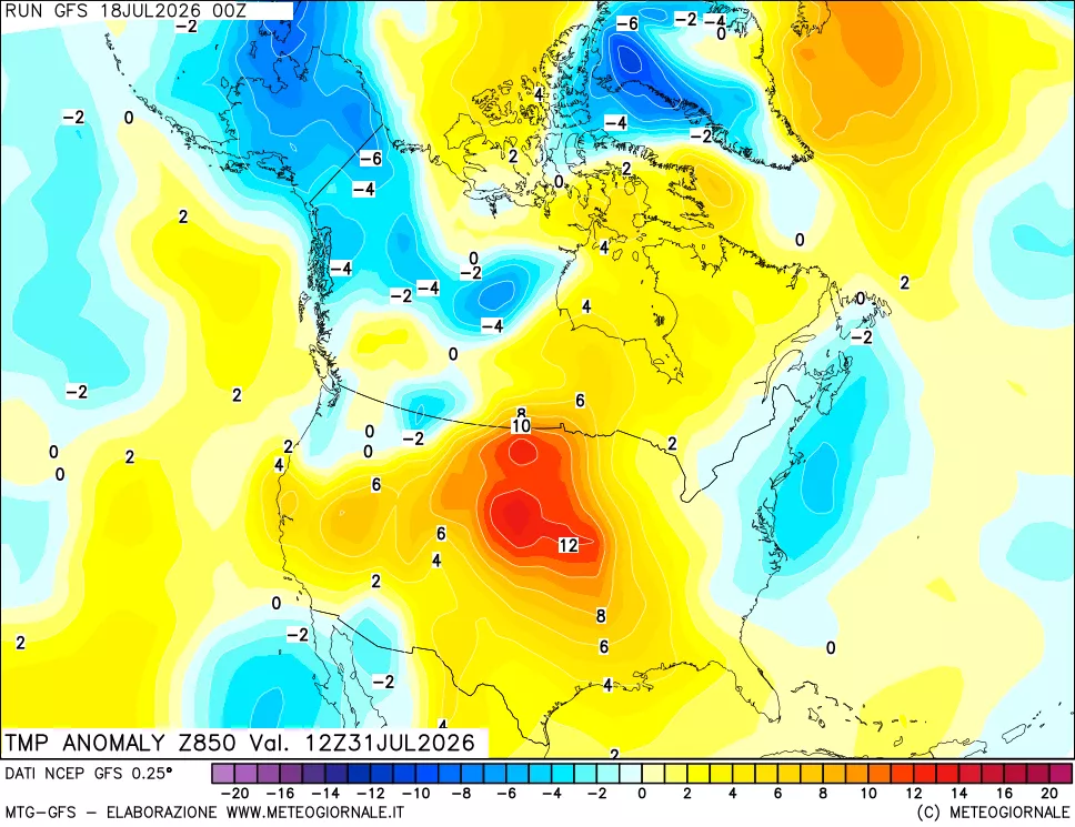 mappa 850 hPa Temp Anomaly vs Cli.No 1981-2010