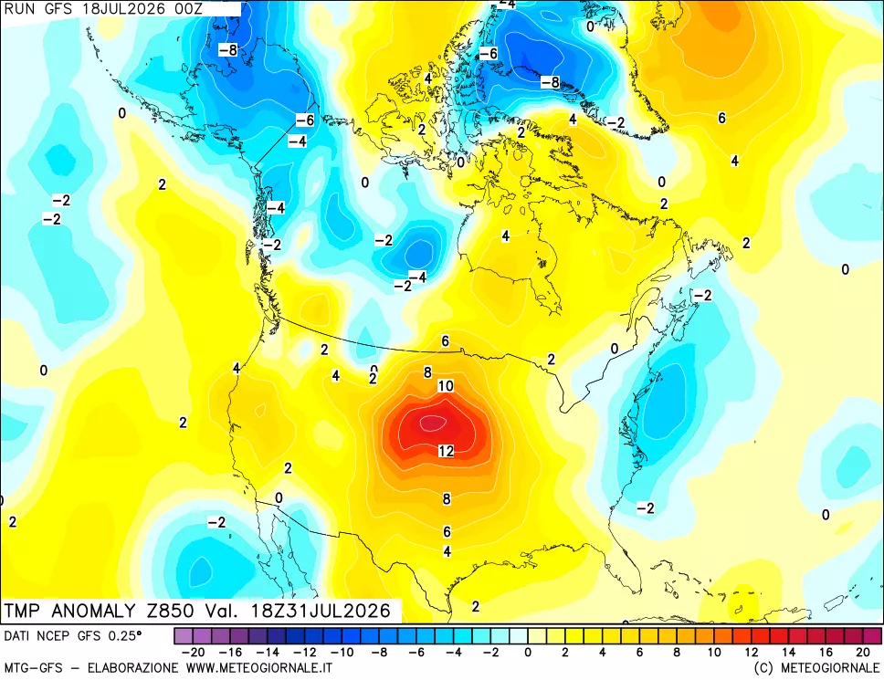 mappa 850 hPa Temp Anomaly vs Cli.No 1981-2010
