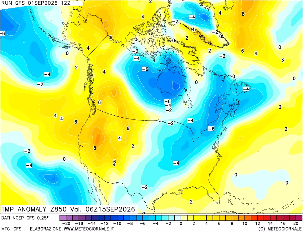 mappa 850 hPa Temp Anomaly vs Cli.No 1981-2010