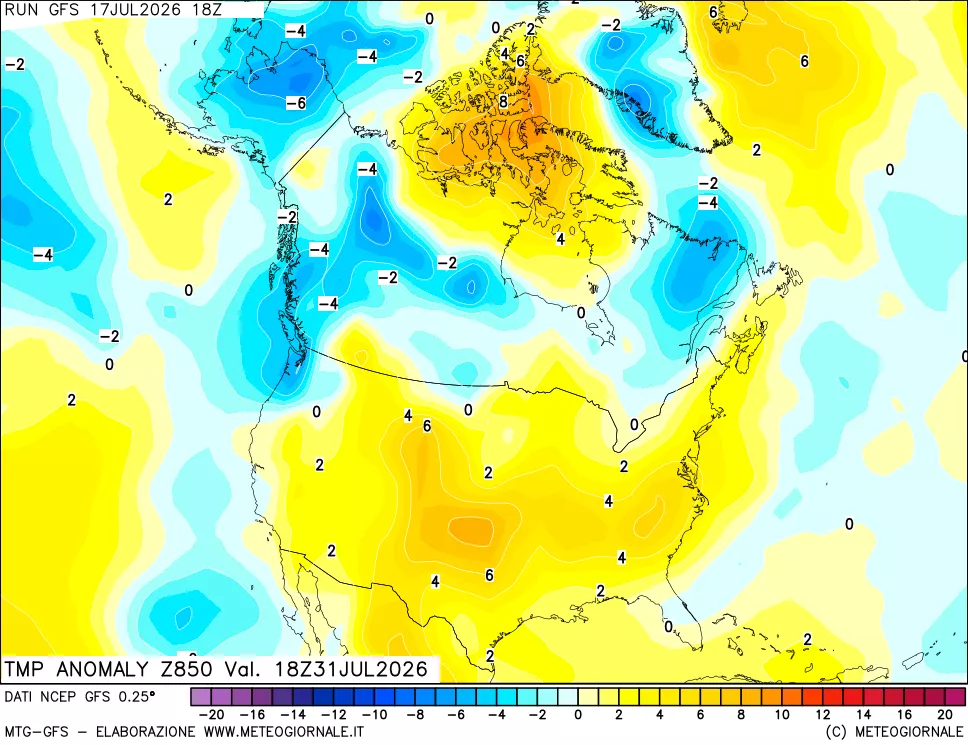 mappa 850 hPa Temp Anomaly vs Cli.No 1981-2010