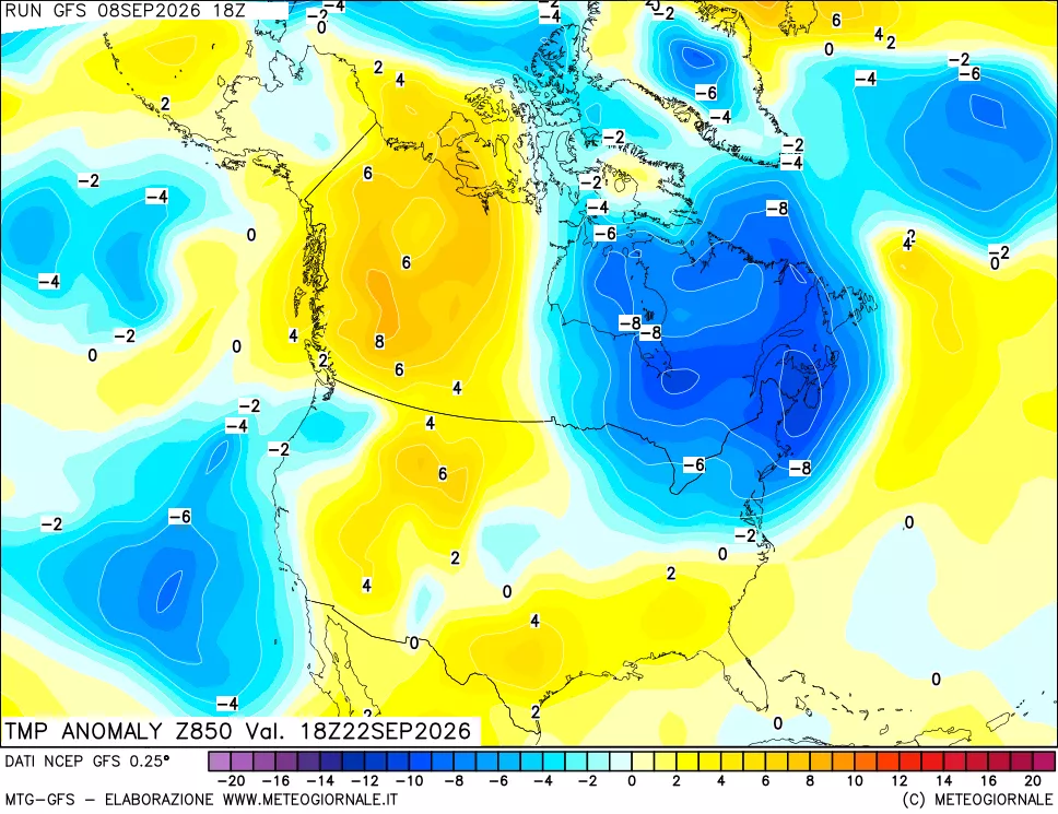 mappa 850 hPa Temp Anomaly vs Cli.No 1981-2010