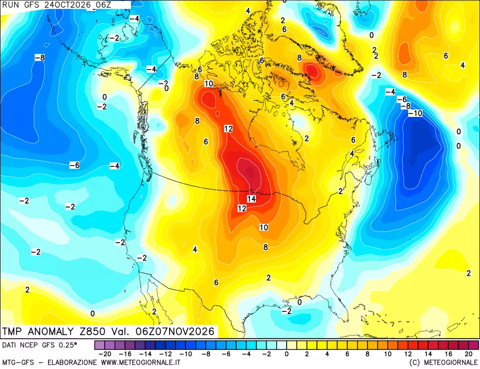 mappa 850 hPa Temp Anomaly vs Cli.No 1981-2010