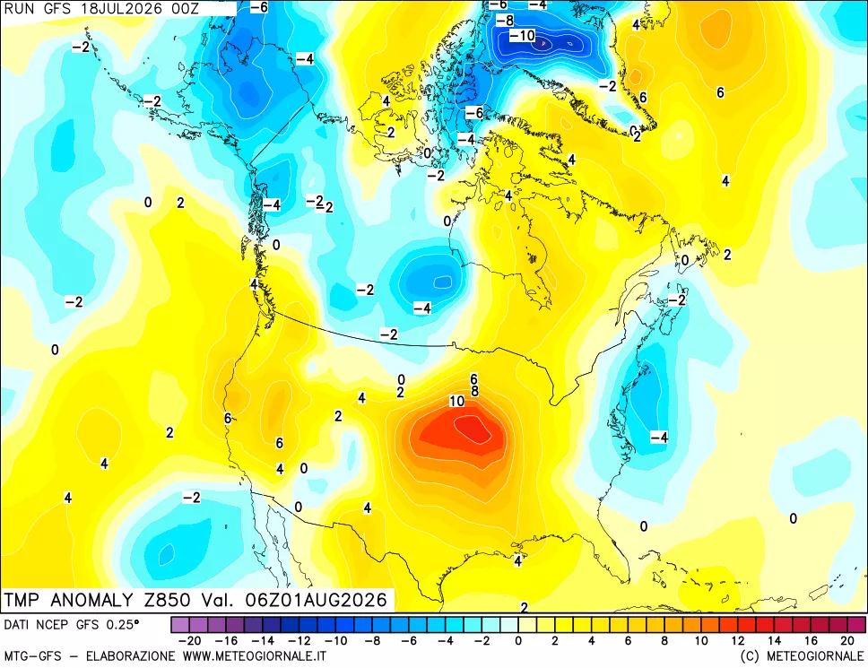 mappa 850 hPa Temp Anomaly vs Cli.No 1981-2010