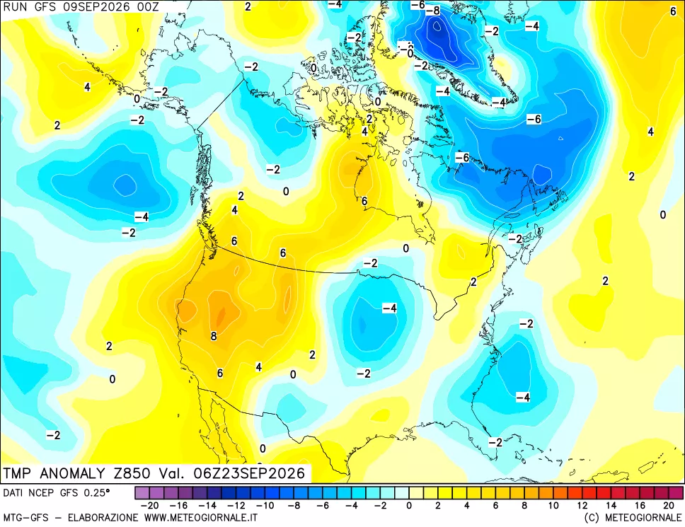 mappa 850 hPa Temp Anomaly vs Cli.No 1981-2010