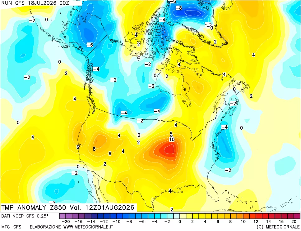 mappa 850 hPa Temp Anomaly vs Cli.No 1981-2010