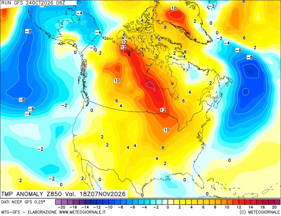 mappa 850 hPa Temp Anomaly vs Cli.No 1981-2010