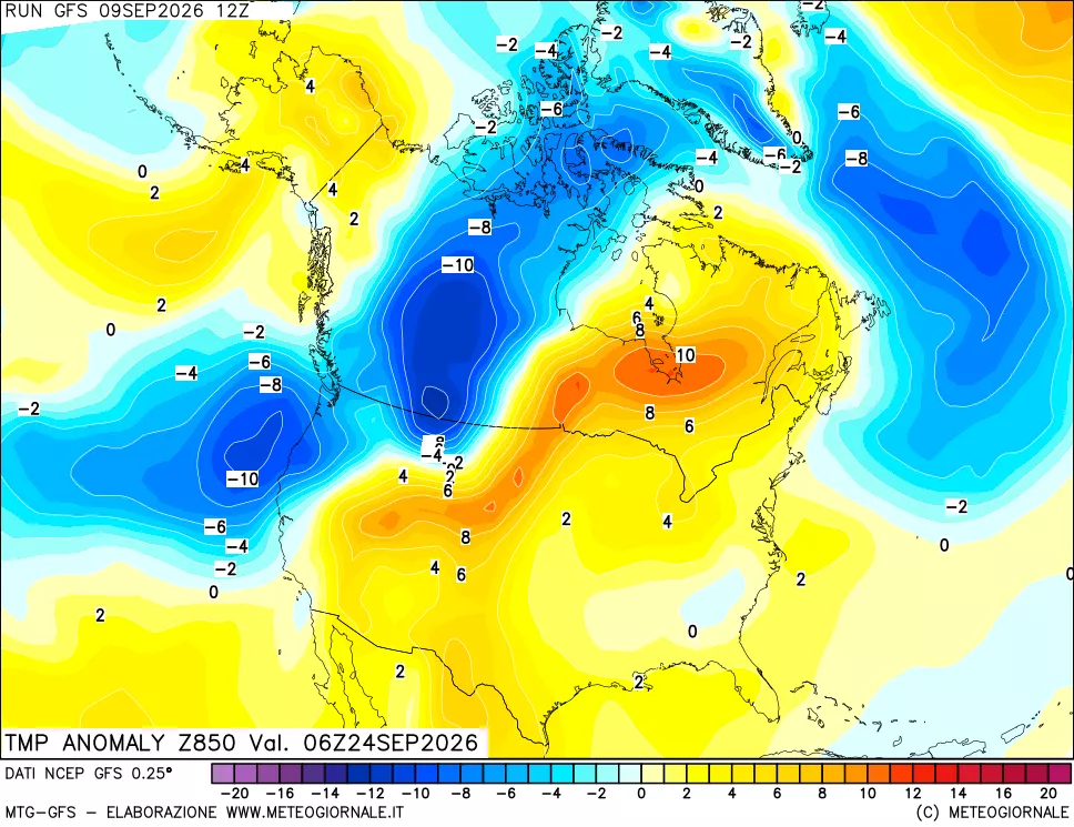mappa 850 hPa Temp Anomaly vs Cli.No 1981-2010