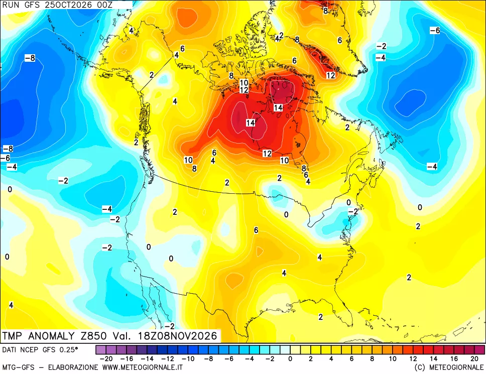 mappa 850 hPa Temp Anomaly vs Cli.No 1981-2010