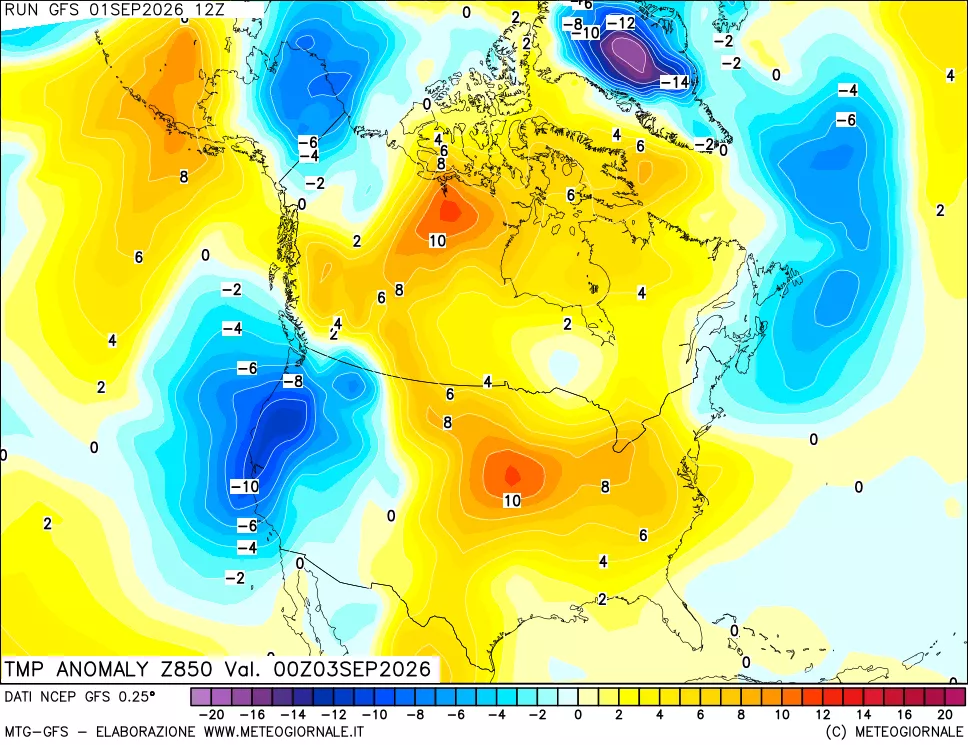 mappa 850 hPa Temp Anomaly vs Cli.No 1981-2010