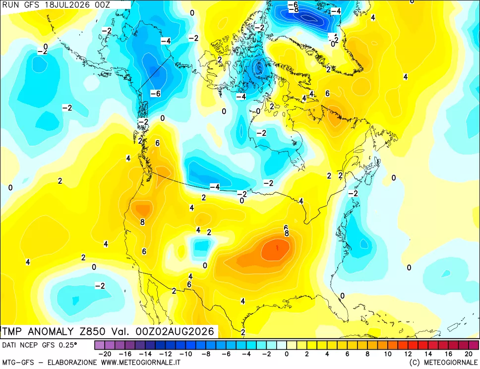 mappa 850 hPa Temp Anomaly vs Cli.No 1981-2010
