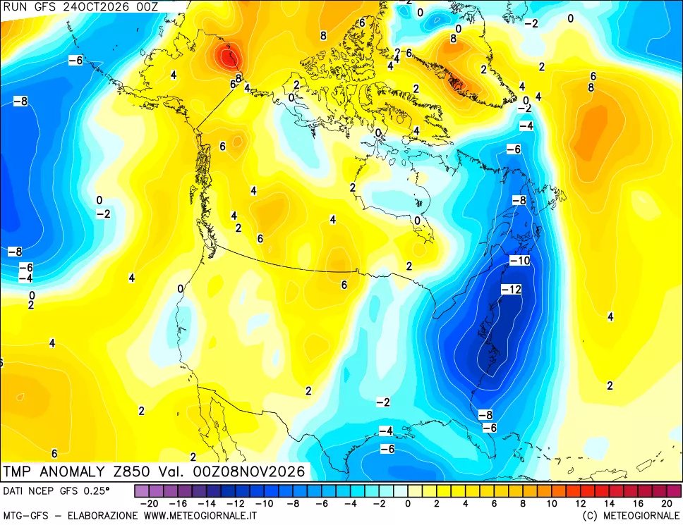 mappa 850 hPa Temp Anomaly vs Cli.No 1981-2010