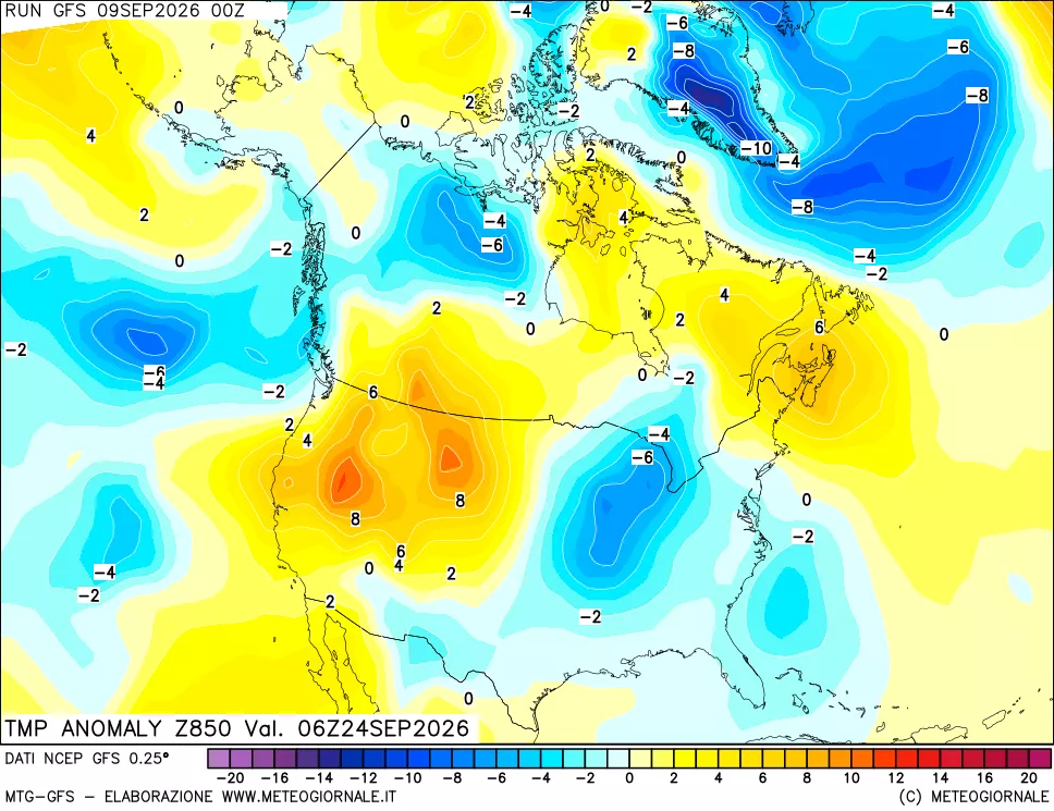 mappa 850 hPa Temp Anomaly vs Cli.No 1981-2010