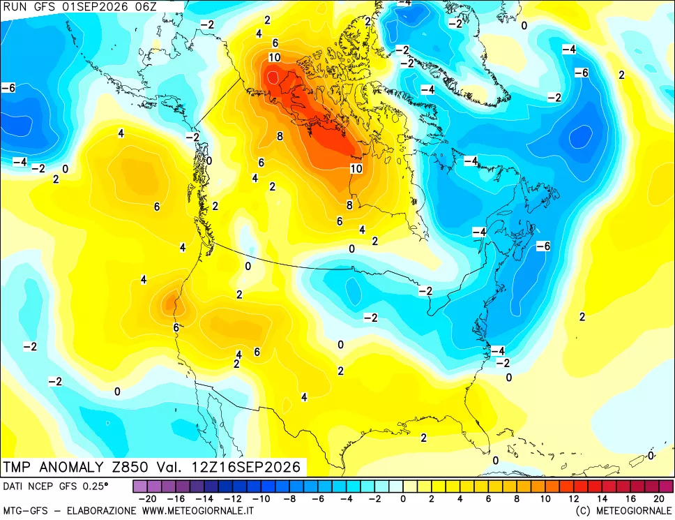 mappa 850 hPa Temp Anomaly vs Cli.No 1981-2010