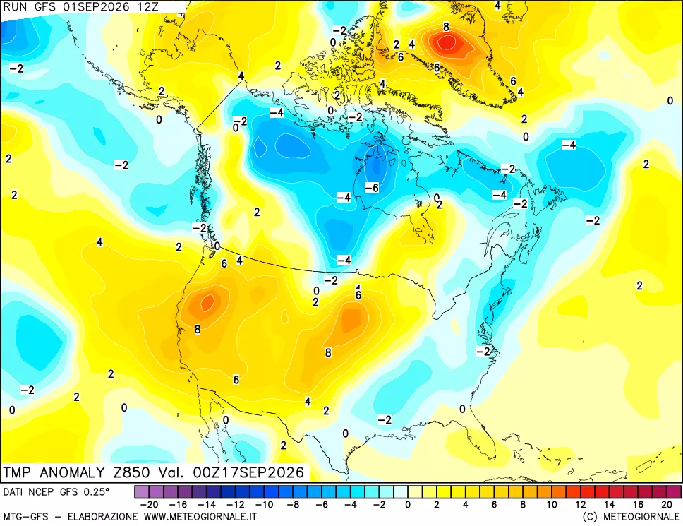 mappa 850 hPa Temp Anomaly vs Cli.No 1981-2010