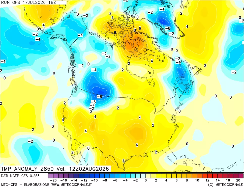 mappa 850 hPa Temp Anomaly vs Cli.No 1981-2010