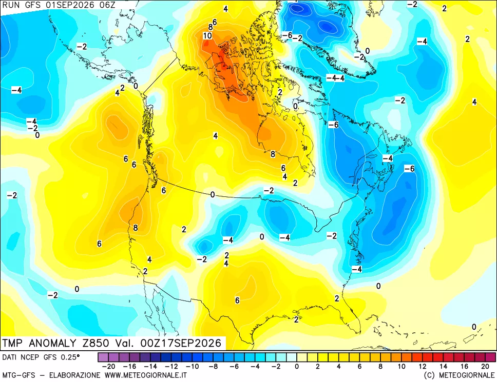 mappa 850 hPa Temp Anomaly vs Cli.No 1981-2010