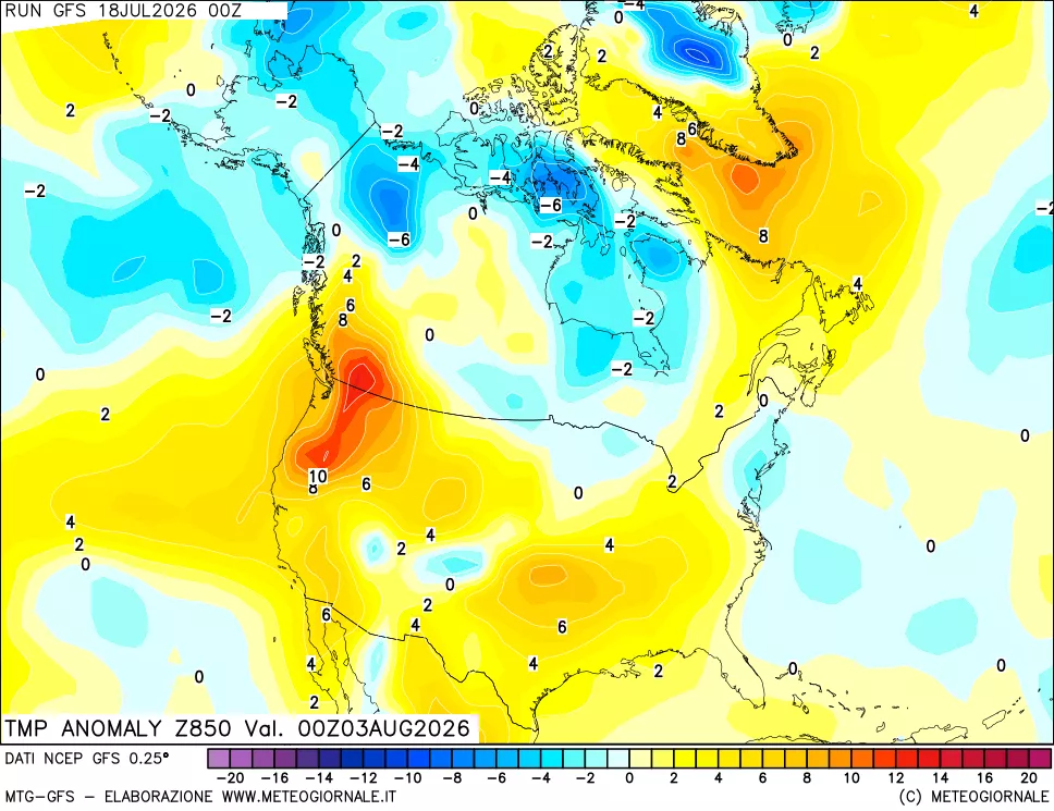 mappa 850 hPa Temp Anomaly vs Cli.No 1981-2010