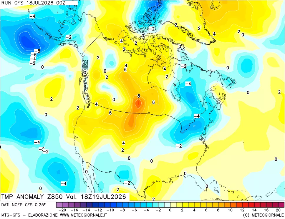 mappa 850 hPa Temp Anomaly vs Cli.No 1981-2010
