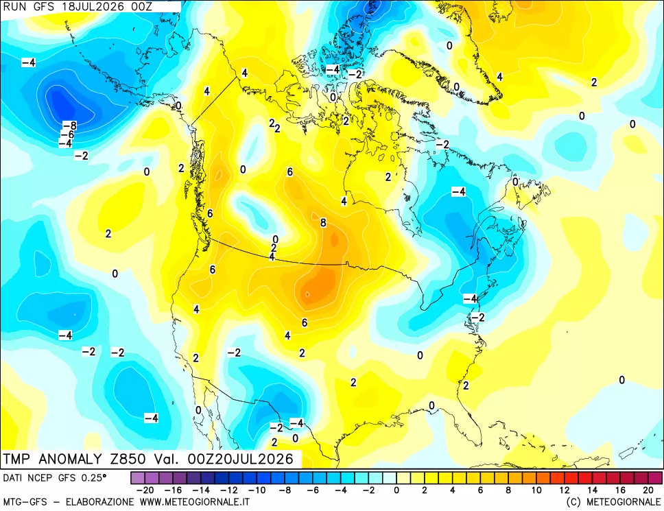 mappa 850 hPa Temp Anomaly vs Cli.No 1981-2010