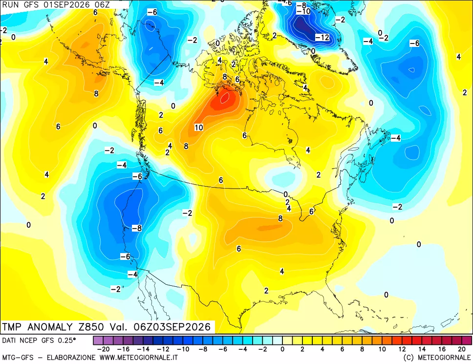 mappa 850 hPa Temp Anomaly vs Cli.No 1981-2010