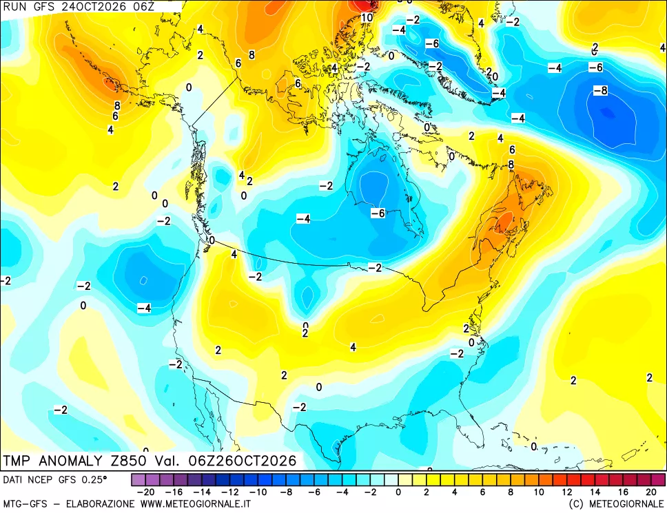 mappa 850 hPa Temp Anomaly vs Cli.No 1981-2010