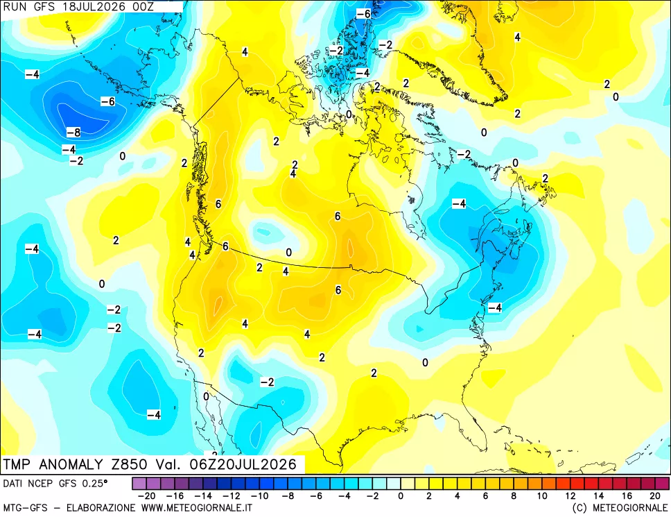 mappa 850 hPa Temp Anomaly vs Cli.No 1981-2010