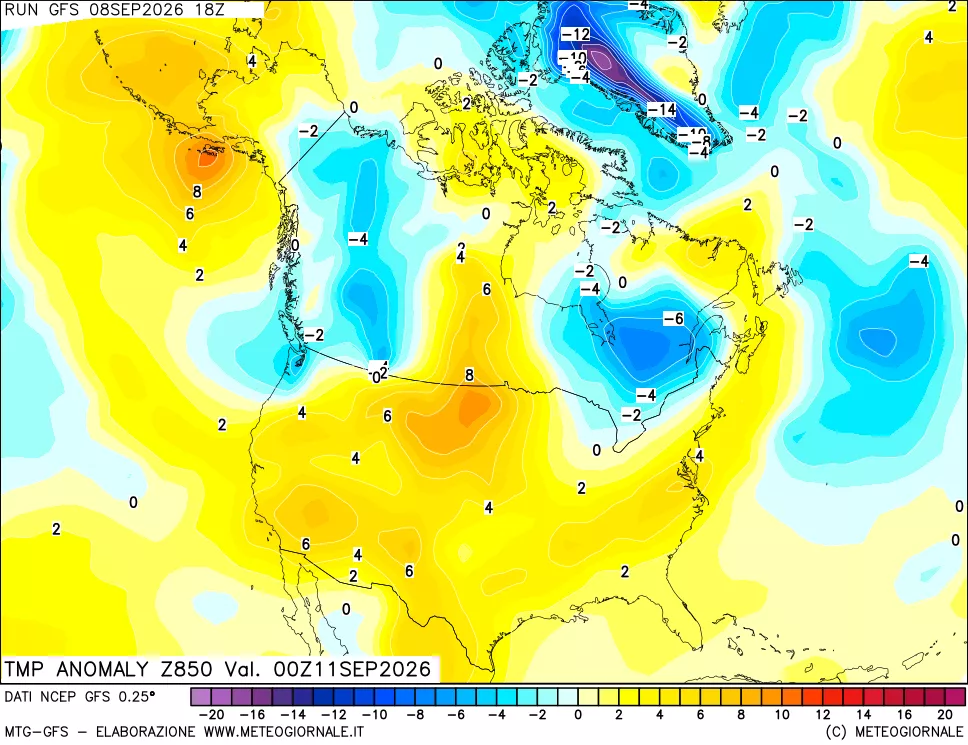 mappa 850 hPa Temp Anomaly vs Cli.No 1981-2010