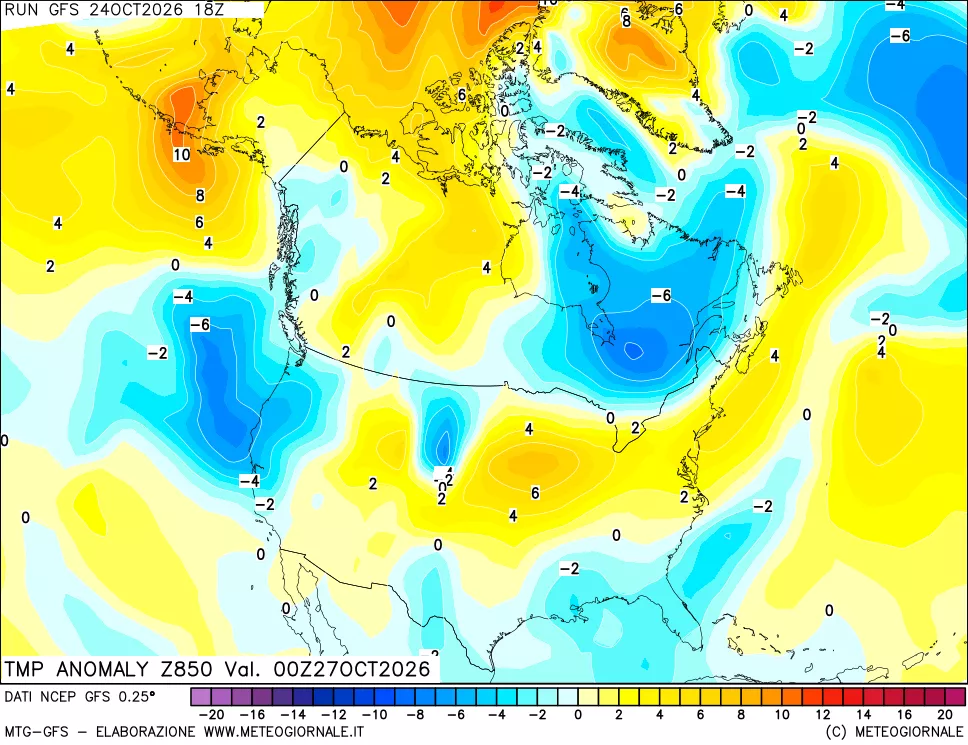 mappa 850 hPa Temp Anomaly vs Cli.No 1981-2010