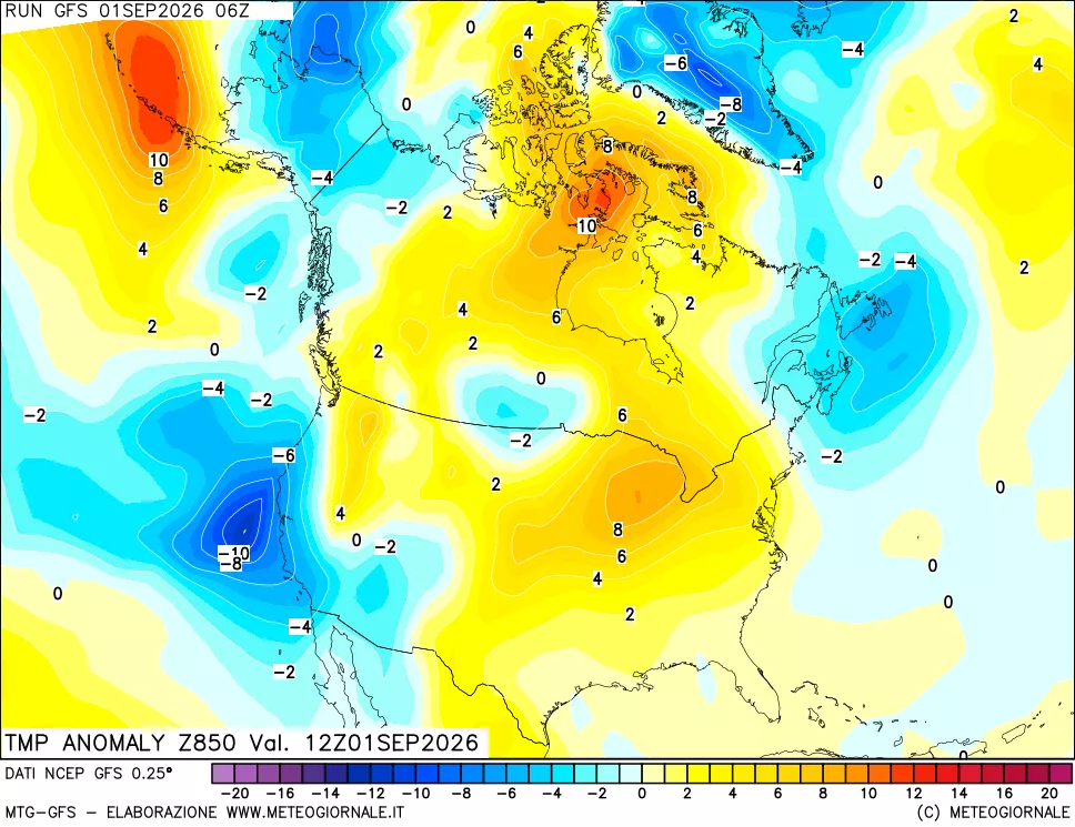 mappa 850 hPa Temp Anomaly vs Cli.No 1981-2010