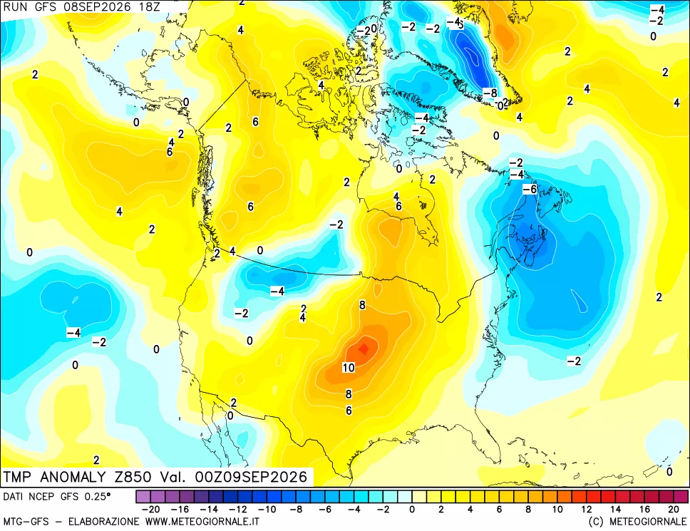 mappa 850 hPa Temp Anomaly vs Cli.No 1981-2010