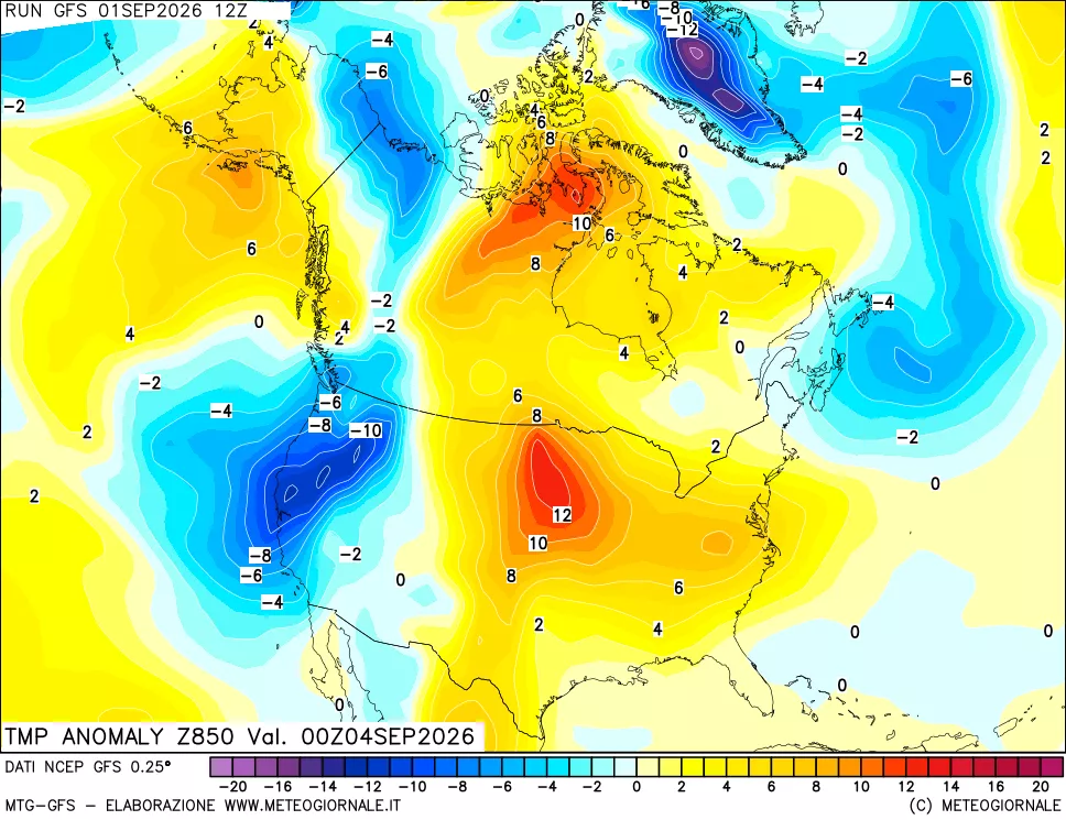 mappa 850 hPa Temp Anomaly vs Cli.No 1981-2010
