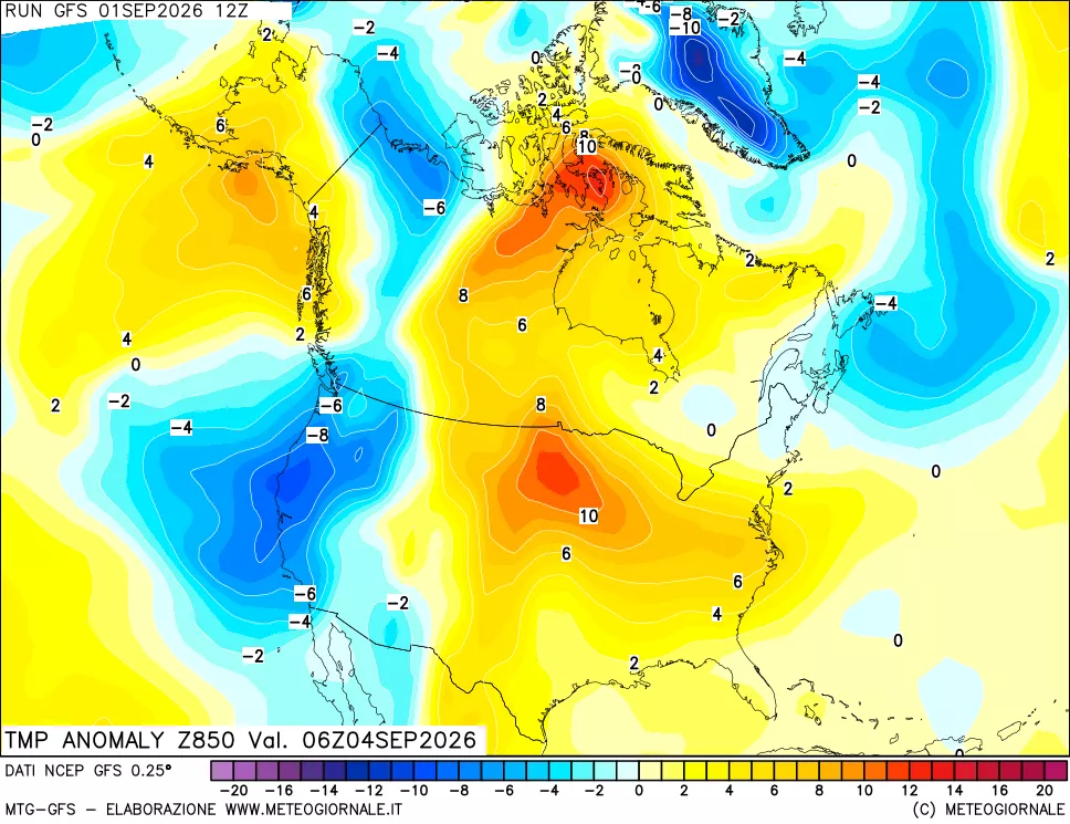 mappa 850 hPa Temp Anomaly vs Cli.No 1981-2010