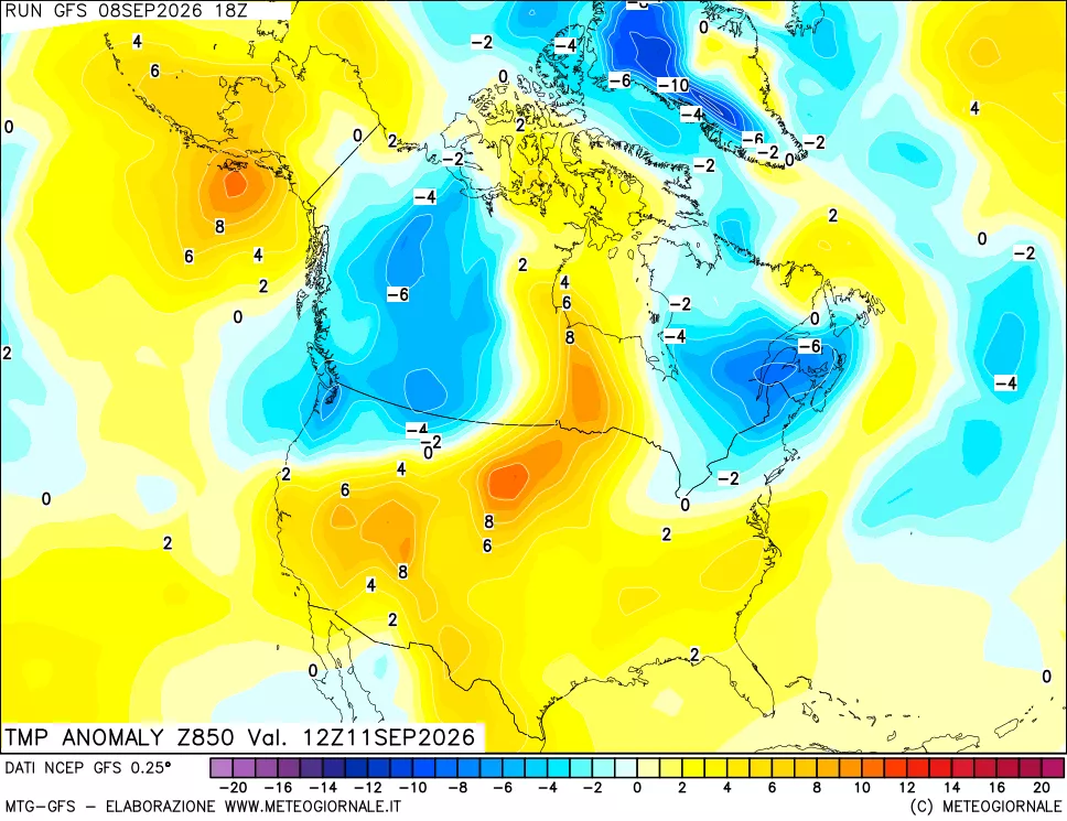 mappa 850 hPa Temp Anomaly vs Cli.No 1981-2010