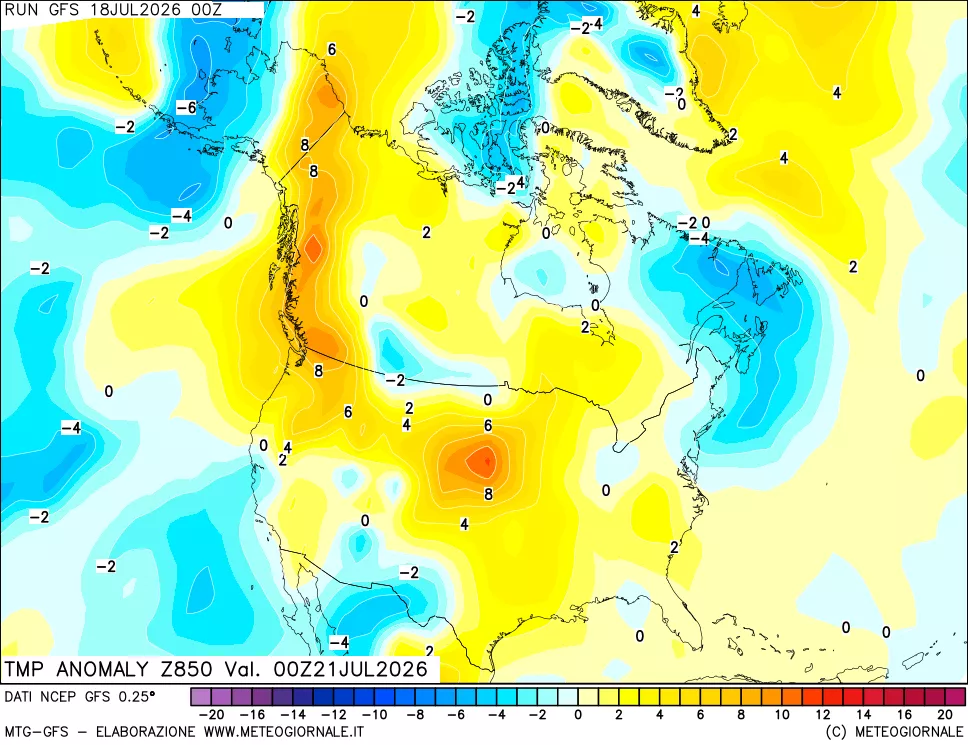 mappa 850 hPa Temp Anomaly vs Cli.No 1981-2010
