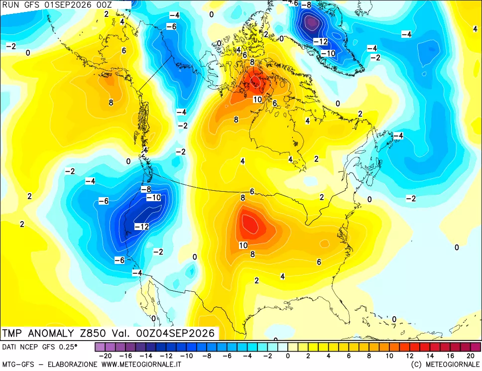 mappa 850 hPa Temp Anomaly vs Cli.No 1981-2010